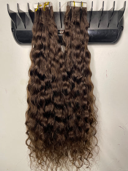 Dark brown Water Wave Curly Tape Extensions